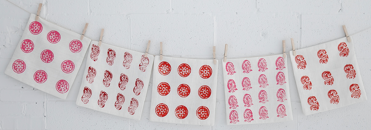 Patterned cloths hanging on clothesline