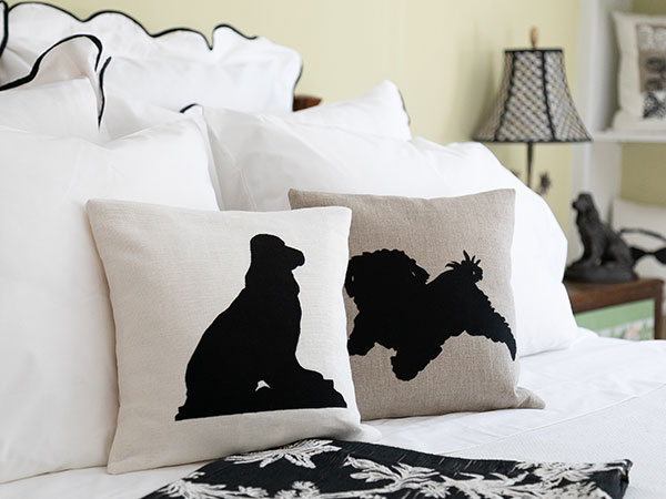 close up of dog silhouettes pillows