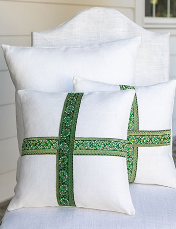 close up of green cross pillows